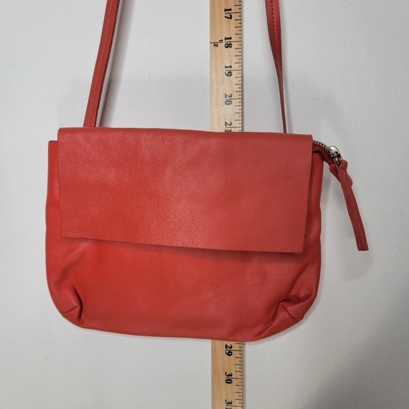 Artisanal Mini Crossbody Bag Boho Supple Leather Coral Non Adjustable Thin Strap - Picture 8 of 11